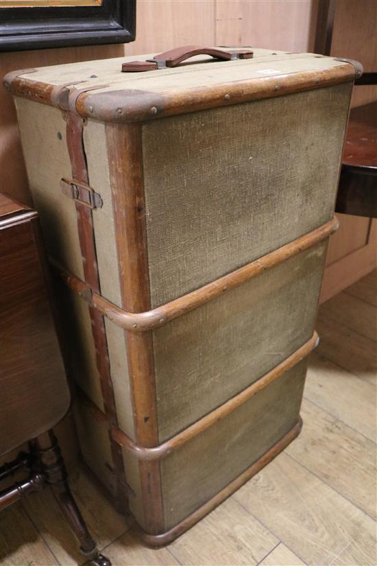 A canvas and wood trunk W.91cm